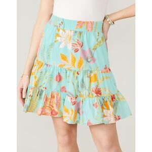 Spartina 449 Natalia Tiered Skirt Queenie Tropical Floral Sea Foam Sz XS